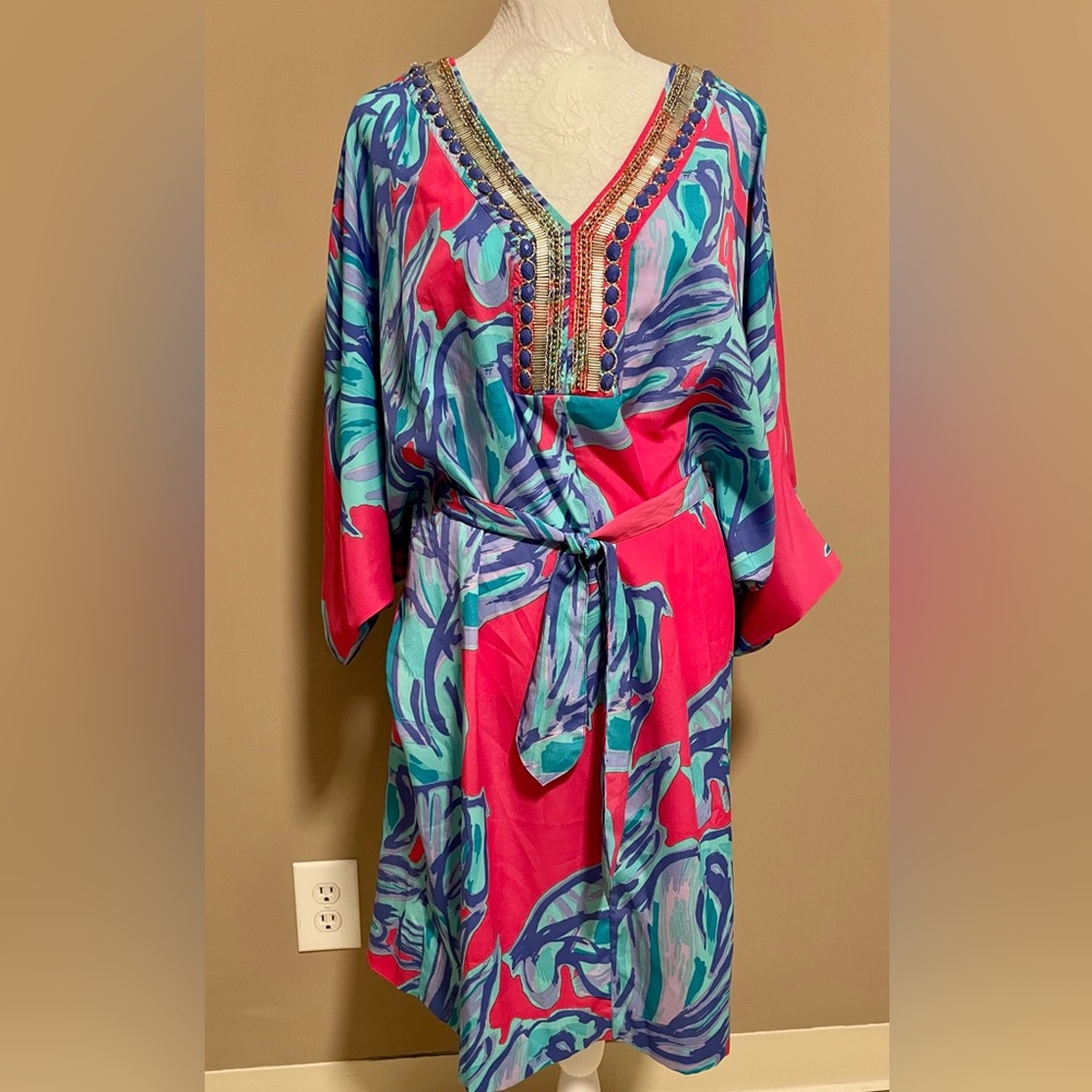 Lilly Pulitzer Pink and Blue Wilda Caftan dress. EUC worn once.